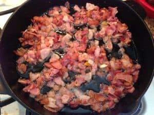 Frying bacon in cast iron skillet