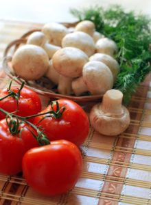 Fresh produce - tomatoes, mushrooms, herbs