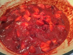 Cooking the fruit mixture for cranberry mustard
