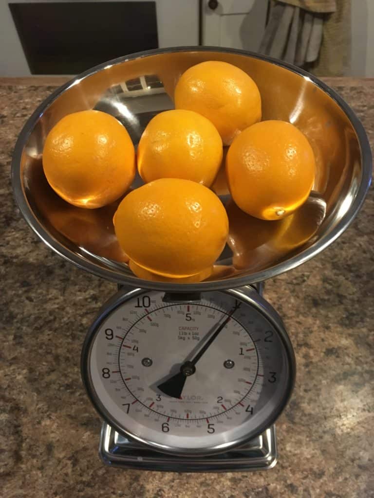 Weighing the meyer lemons for my marmalade