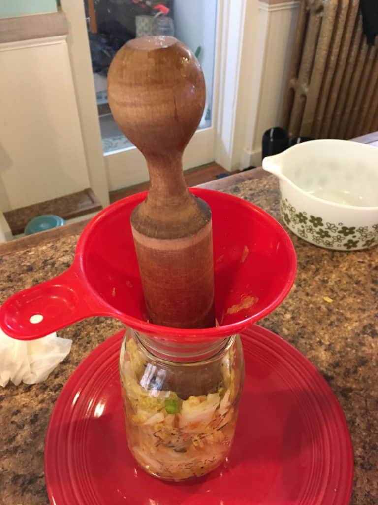 Preparing the Kimchi to start fermenting