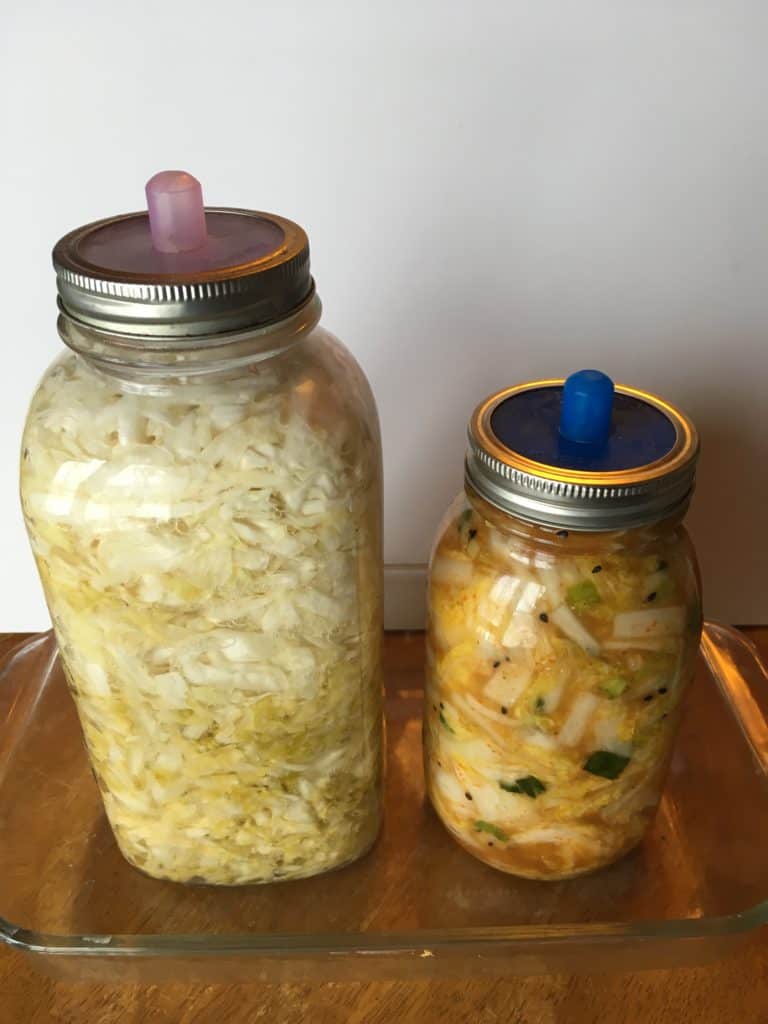 Completed sauerkraut and kimchi
