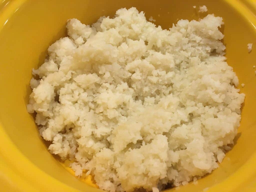 The steamed, riced cauliflower