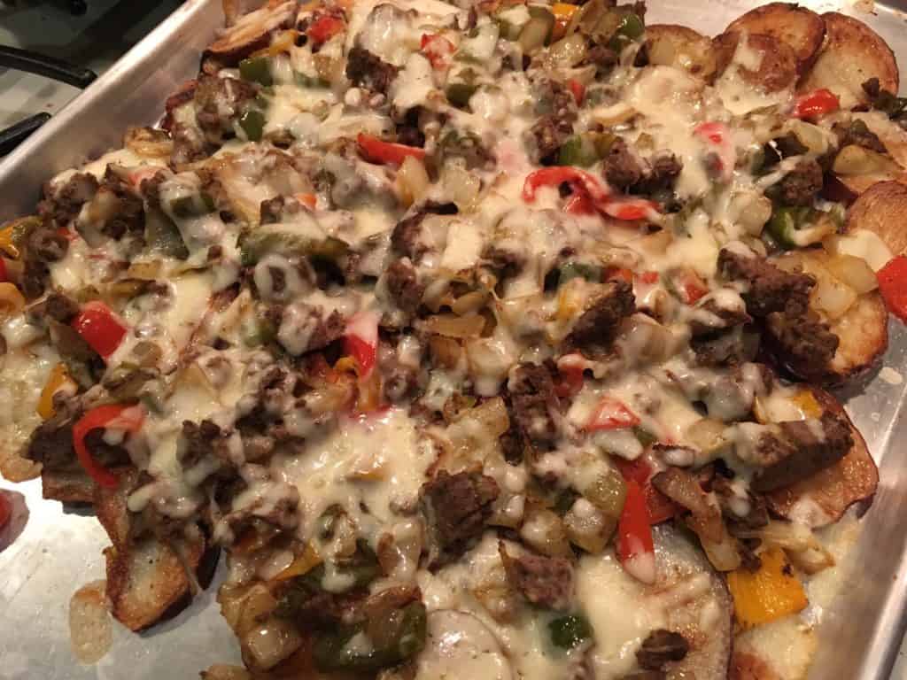 Loaded Potato Nachos out of the oven