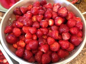 Beautiful strawberries in my vintage collander
