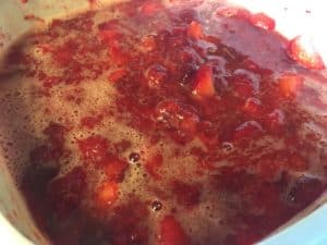 Isn't jam so pretty when it cooks? Strawberry jam is always such a beautiful red color.