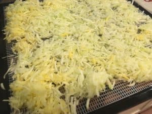 Zucchini on the dehydrating trays