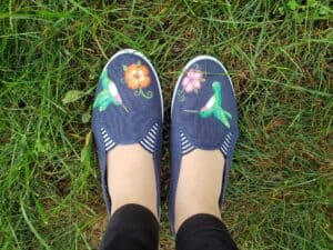 Canvas shoes with hummingbirds and flowers