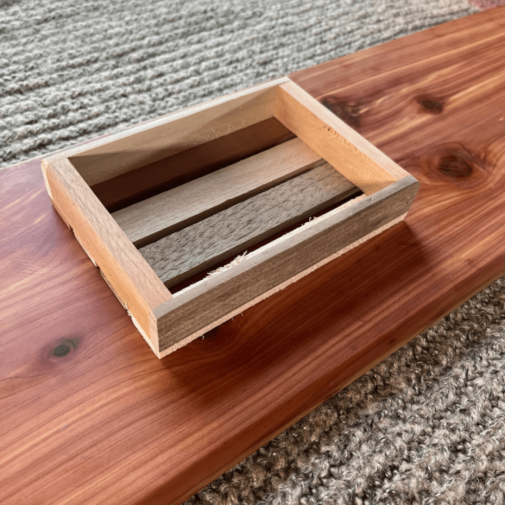 Alternate view of reclaimed wood tray to use for building your own gift set