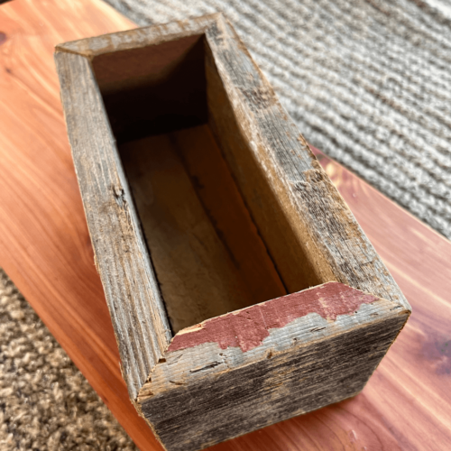 Alternate view of small reclaimed wood trough great for making your own gift bundle for the holidays