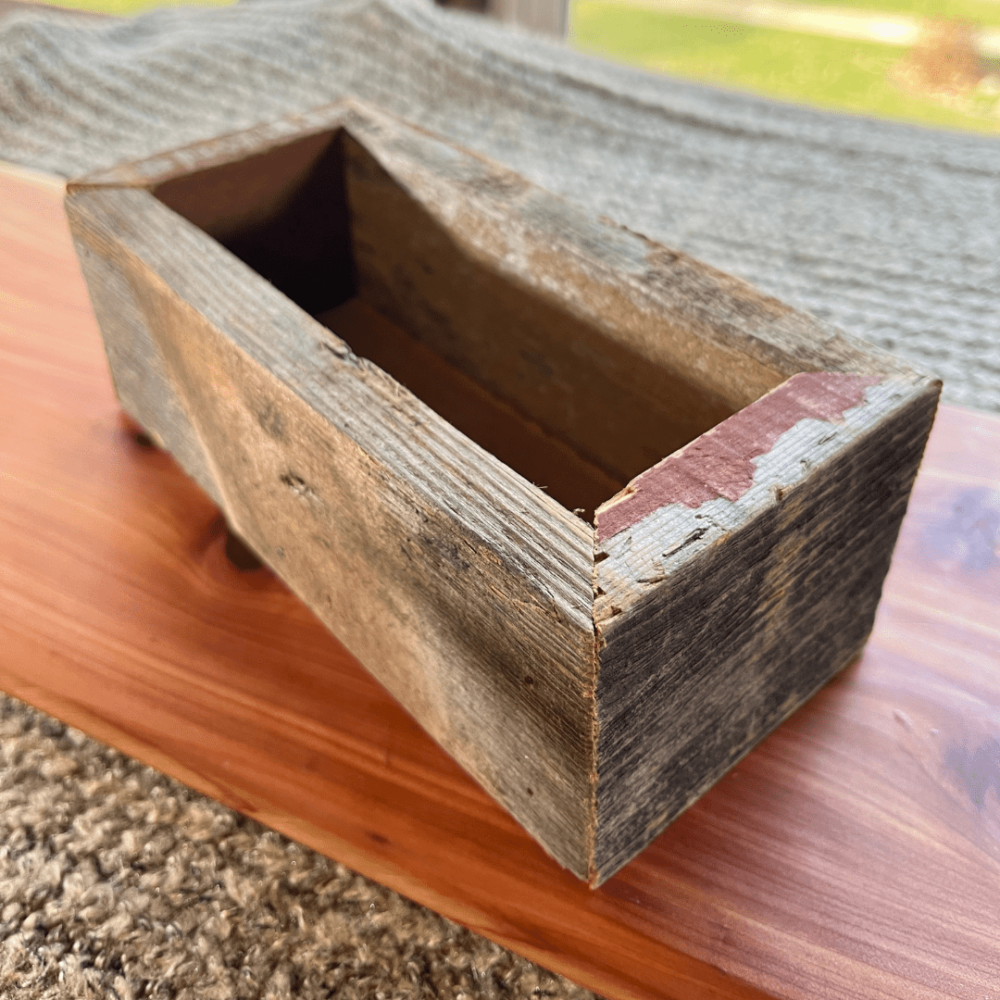 Alternate view of small reclaimed wood trough great for making your own gift bundle for the holidays