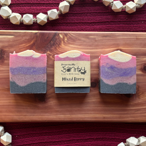 Flatlay photo of Mixed Berry goat's milk soap