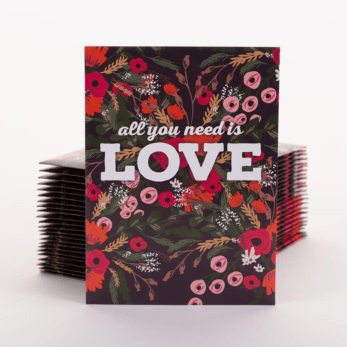 Photo showing "All you need is love" flower seed packet