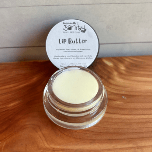 One jar of untinted lip butter, made with nourishing ingredients and local Minnesota beeswax