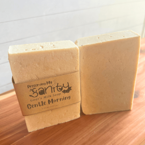 Alternate view photo showcasing two bars of Gentle Morning goat milk soap